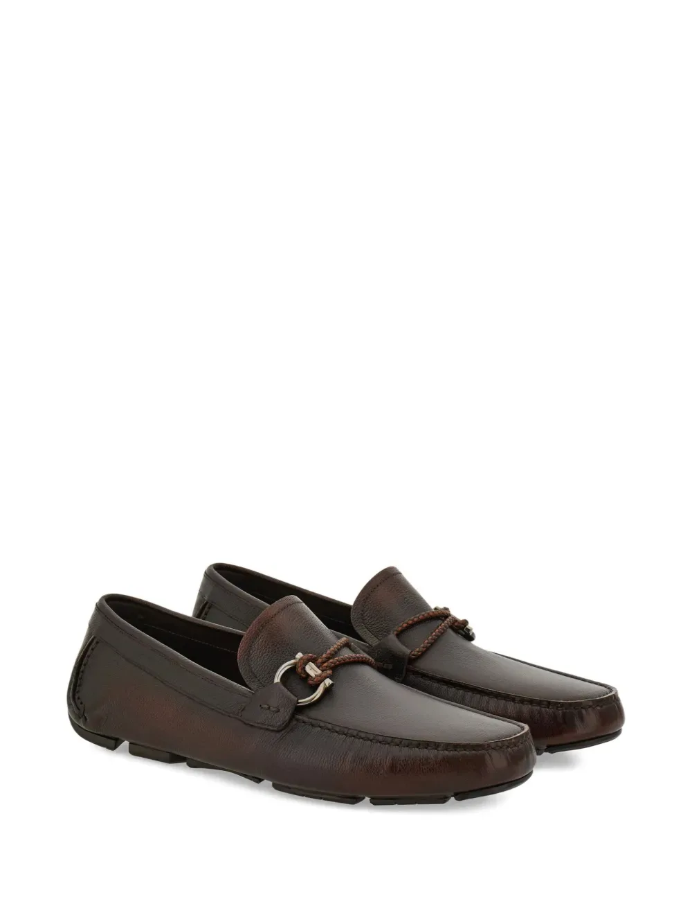 Плетеные лоферы с декором Gancini Ferragamo, коричневый — фото 2