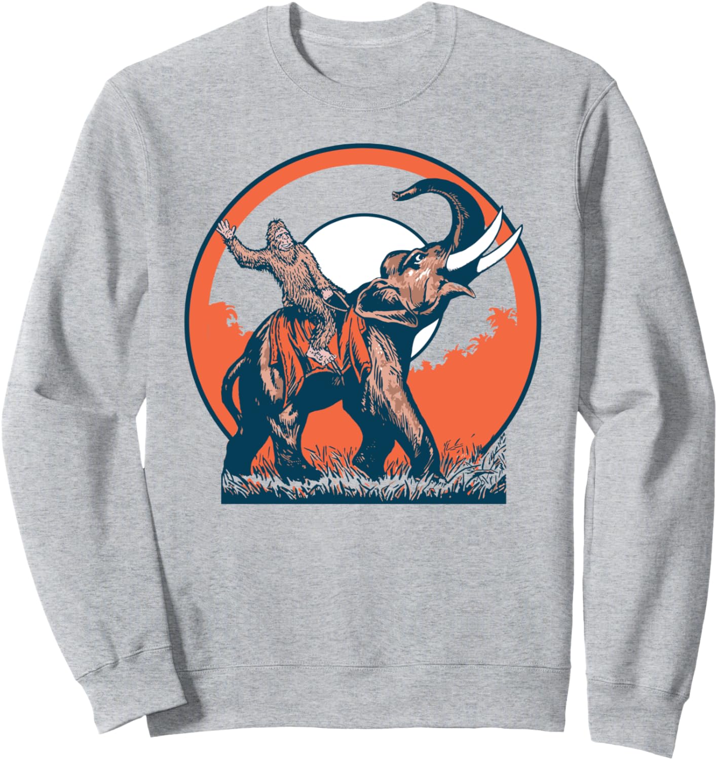 

Вперед! Забавная ретро-толстовка с изображением Бигфута, Сасквоча верхом на слоне Sasquatch Garage, серый