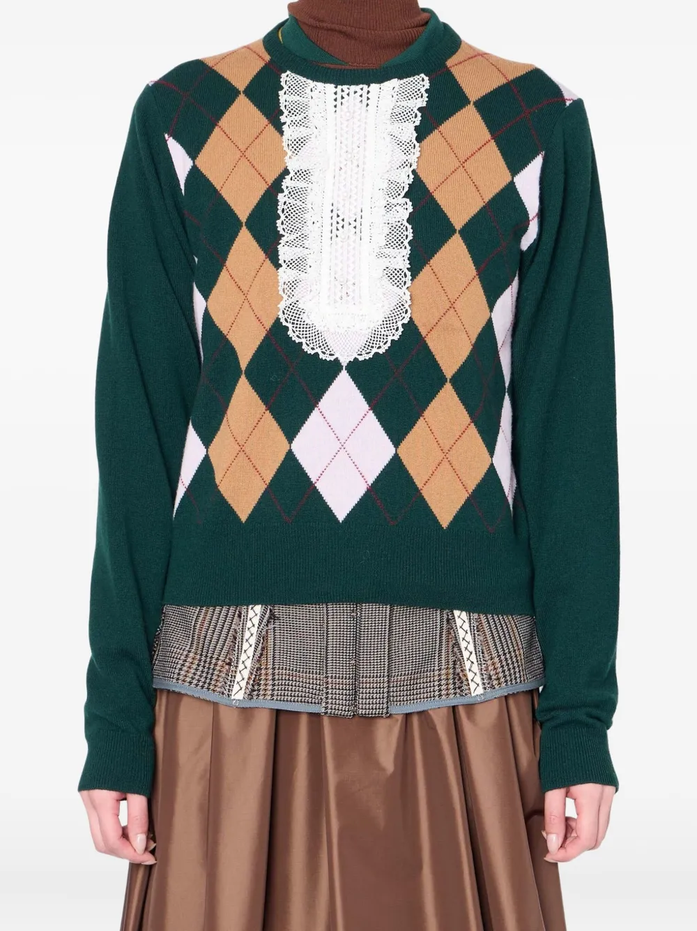 

Свитер с узором аргайл и кружевной вставкой Kolor, зеленый