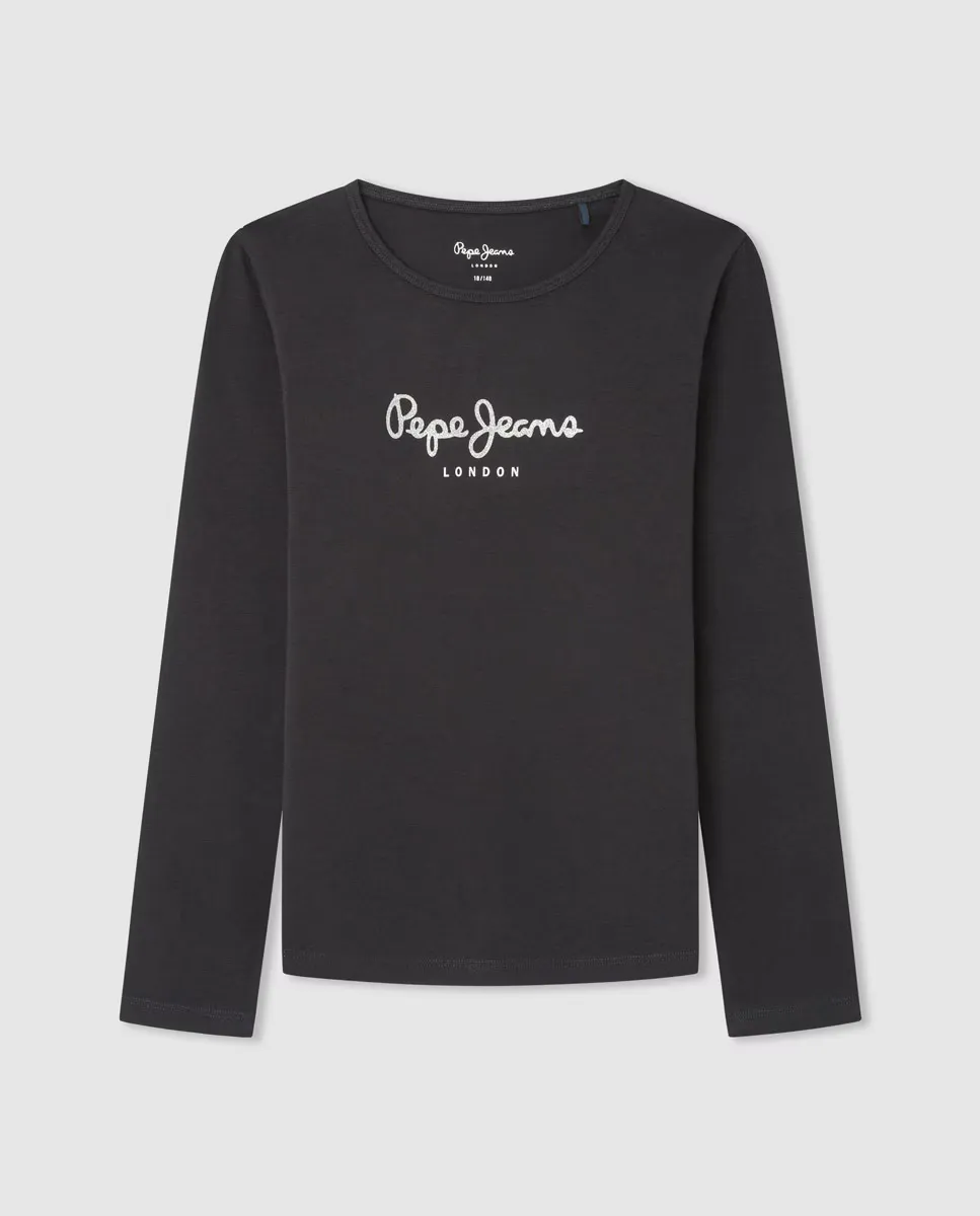 

Футболка для девочки с длинными рукавами и блестящим логотипом Pepe Jeans, черный
