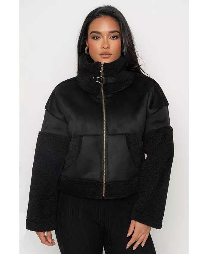 

Женская куртка из замши и шерпы JLUXLABEL, черный