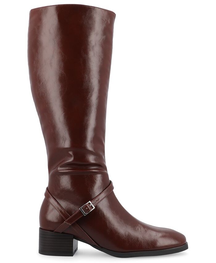 Женские ботинки Rhianah Tru Comfort из пеноматериала со стандартным наборным каблуком и квадратным носком до середины икры Journee Collection, коричневый — фото 2