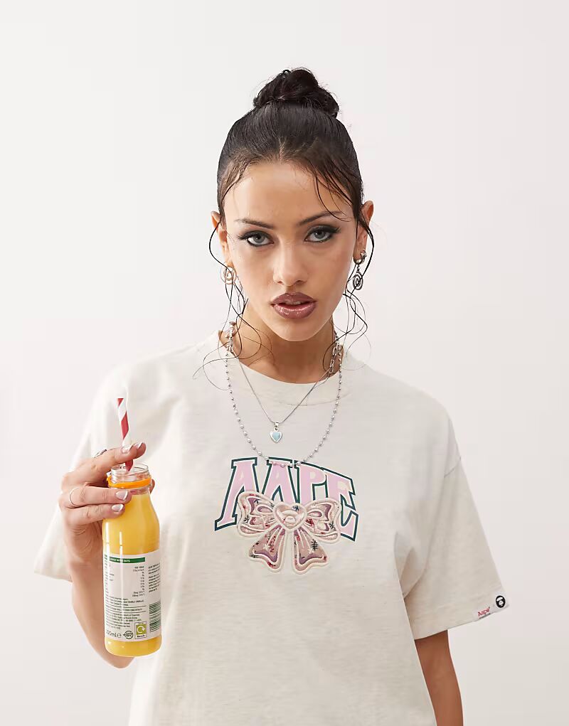 

Футболка с логотипом Aape By A Bathing Ape цвета слоновой кости