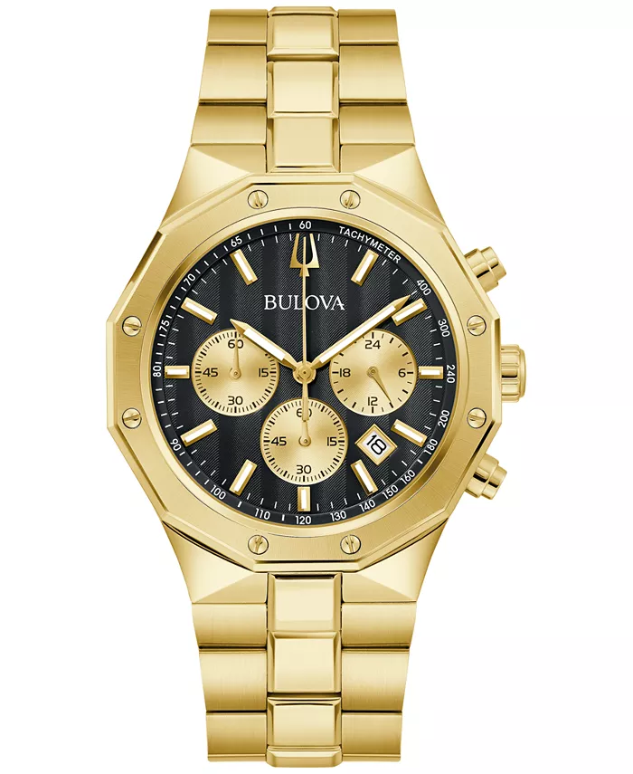 

Мужские часы Prestige Chronograph с золотистым браслетом из нержавеющей стали, 40 мм Bulova