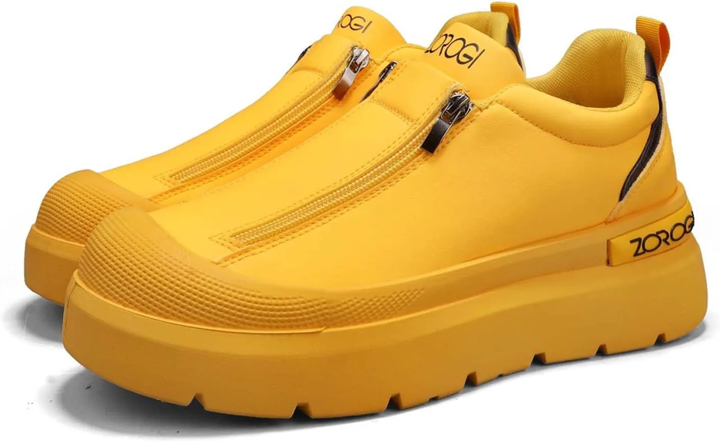 Men's Double Zipper Baotou Fashionable Sports Simple Leisure Low Cut Waterproof Board Kitchen Shoes Generic, желтый — фото 2