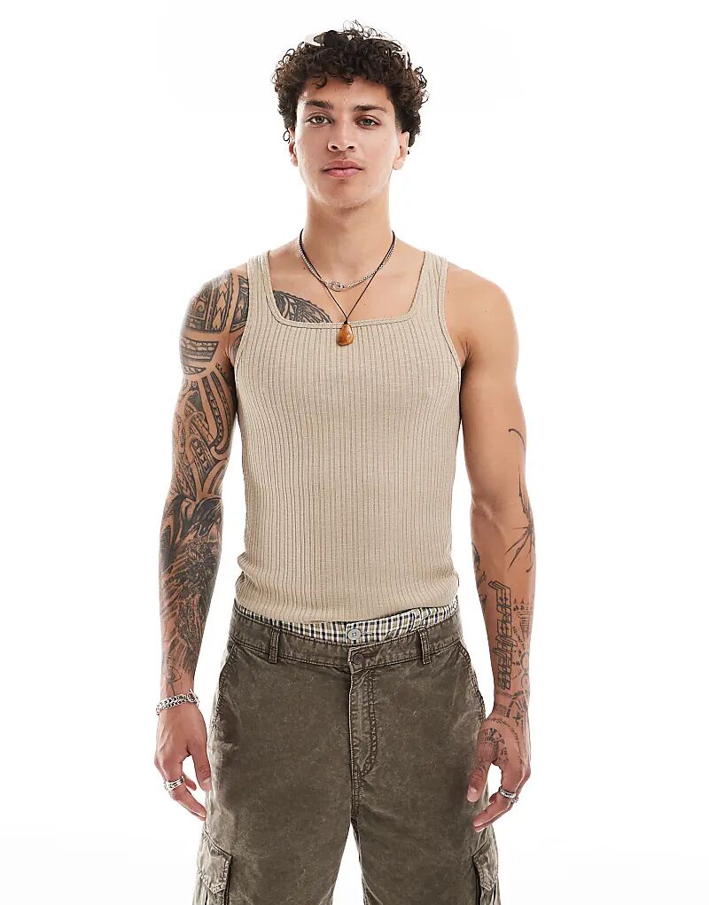 

Топ Muscle Fit Variable Rab в бежевом цвете ASOS DESIGN