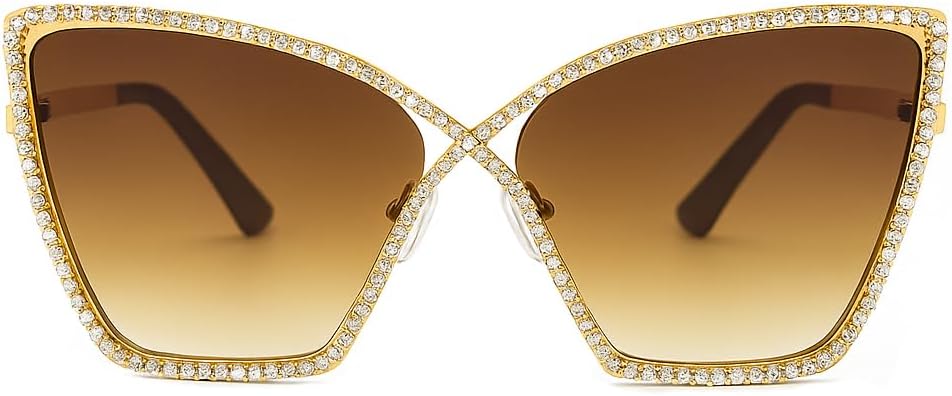 

bullabulling Винтажные солнцезащитные очки 90-х без оправы со стразами, модные ромбовидные, с кристаллами и бриллиантами, в стиле Y2K, конфетные цвета, «кошачий глаз», праздничные очки, Tea