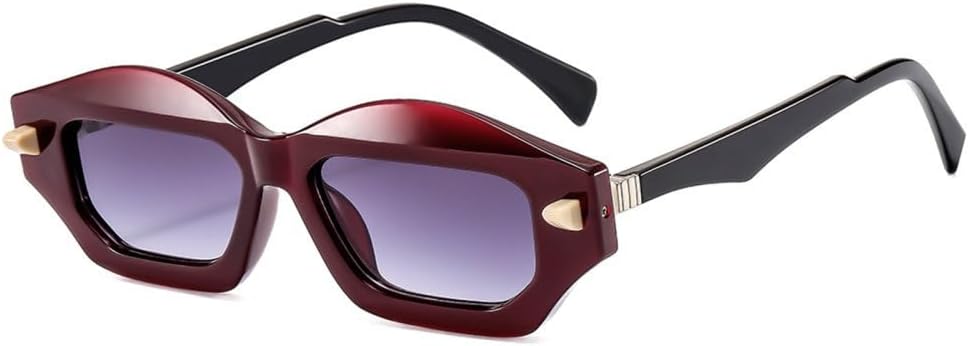 

Уникальные солнцезащитные очки «кошачий глаз» с многоугольными линзами, двухцветные, в стиле ретро, ​​модные, с заклепками, градиентные, с защитой от УФ-излучения UV400 TYUVIVO, Red