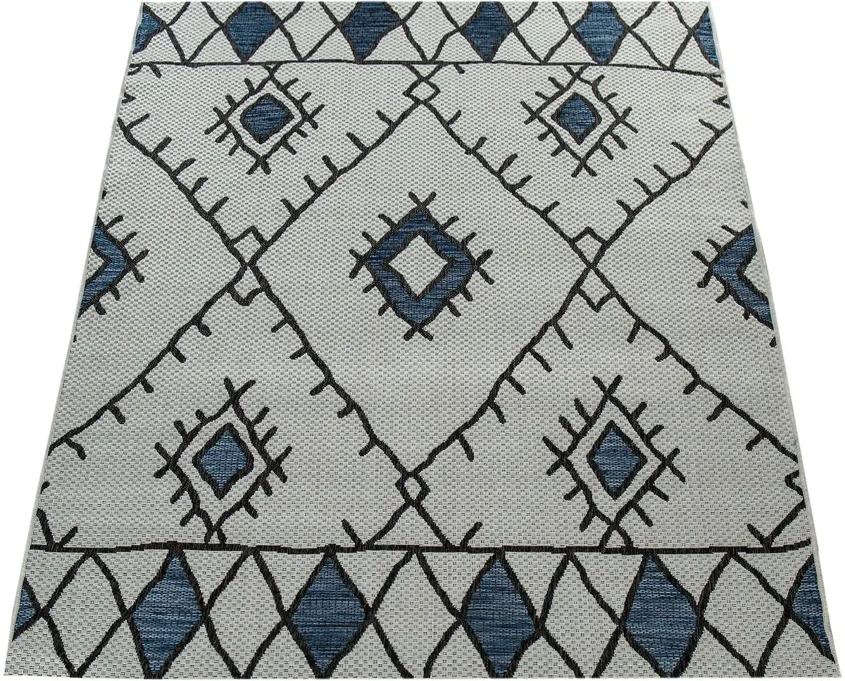 

Ковер Paco Home "Kuba 124", прямоугольный, плоского переплетения, ромбовидный узор, подходит для использования внутри и снаружи, гостиная 240х340 см, синий