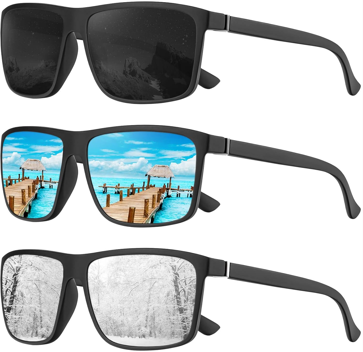 

Поляризованные солнцезащитные очки KALIYADI для мужчин и женщин, мужские солнцезащитные очки с защитой от УФ-излучения для вождения, рыбалки, гольфа (3 шт.), (3 Pack) Black/Ice Blue/Silver