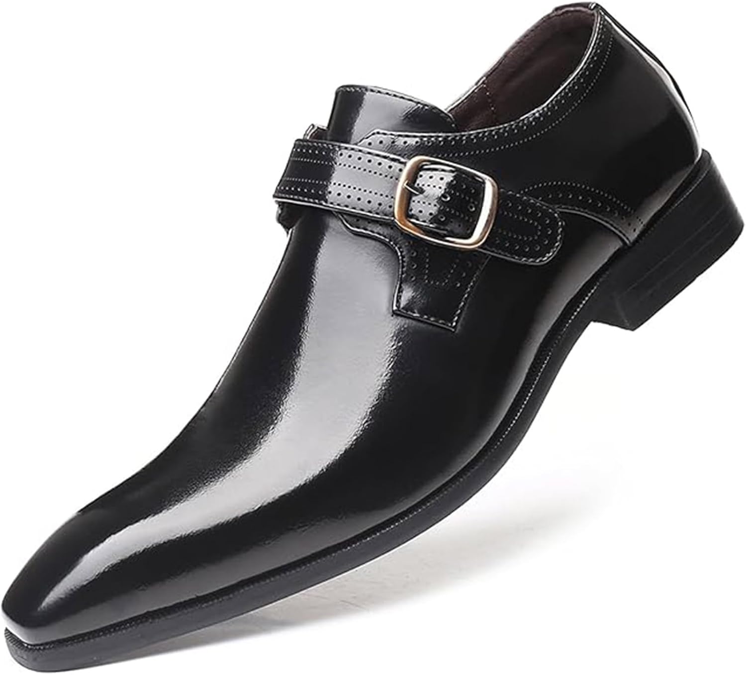 

Мужские кожаные туфли с зауженным носком, классический британский стиль, с регулируемой металлической пряжкой, без шнуровки, на каблуке-блоке Xinduoyu, черный