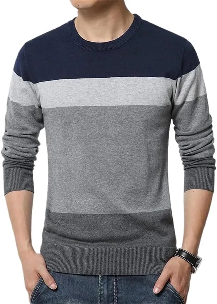 

Мужской полосатый свитер с круглым вырезом Slim Fit