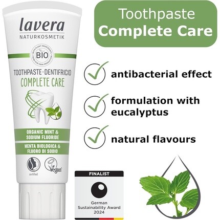 Зубная паста Lavera Complete Care 5 в 1 Защита Органическая мята и фторид натрия Веганская натуральная косметика 75 мл — фото 2