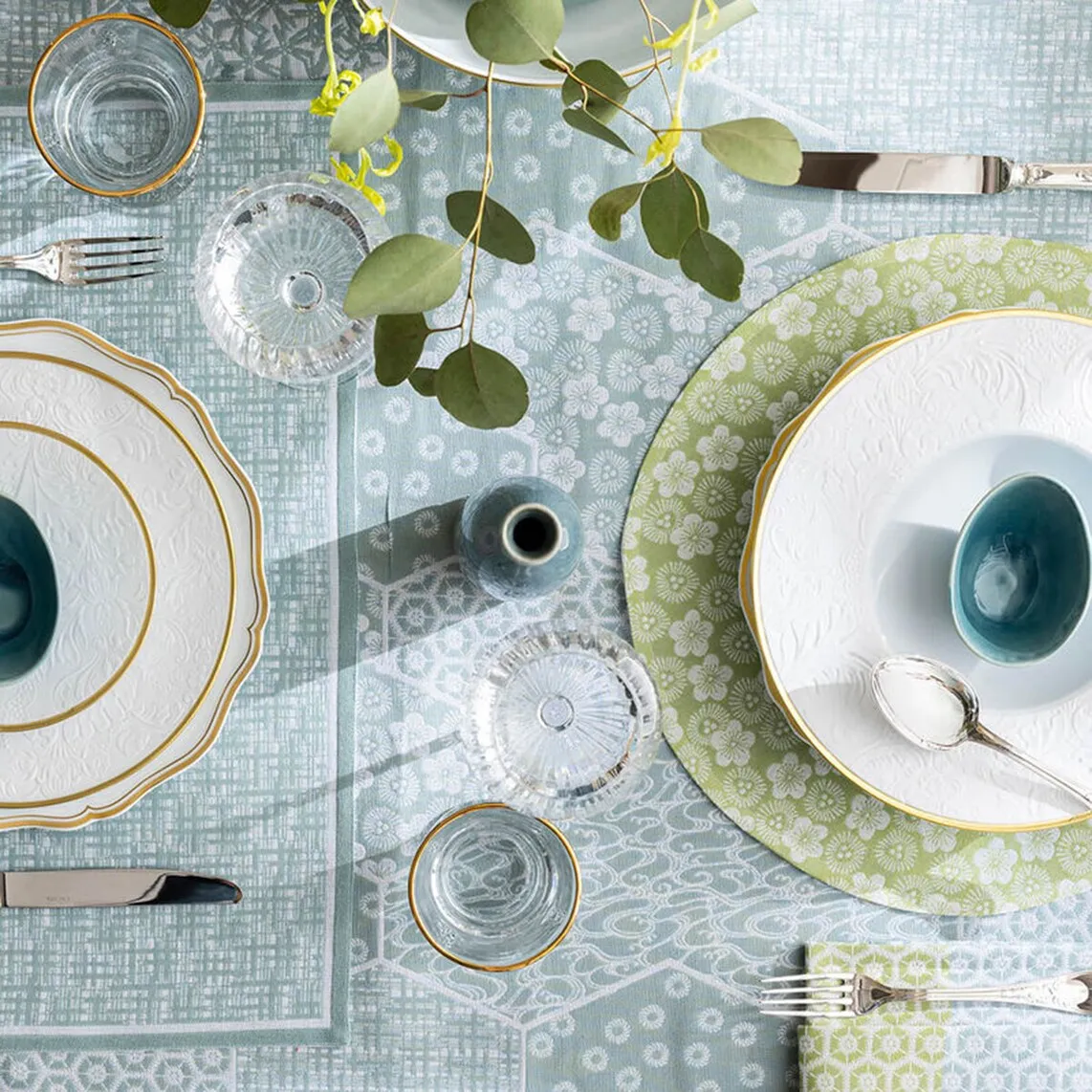 

Wagara Le Jacquard Français круглый устойчивый к загрязнениям подставка для столовых приборов, селадон