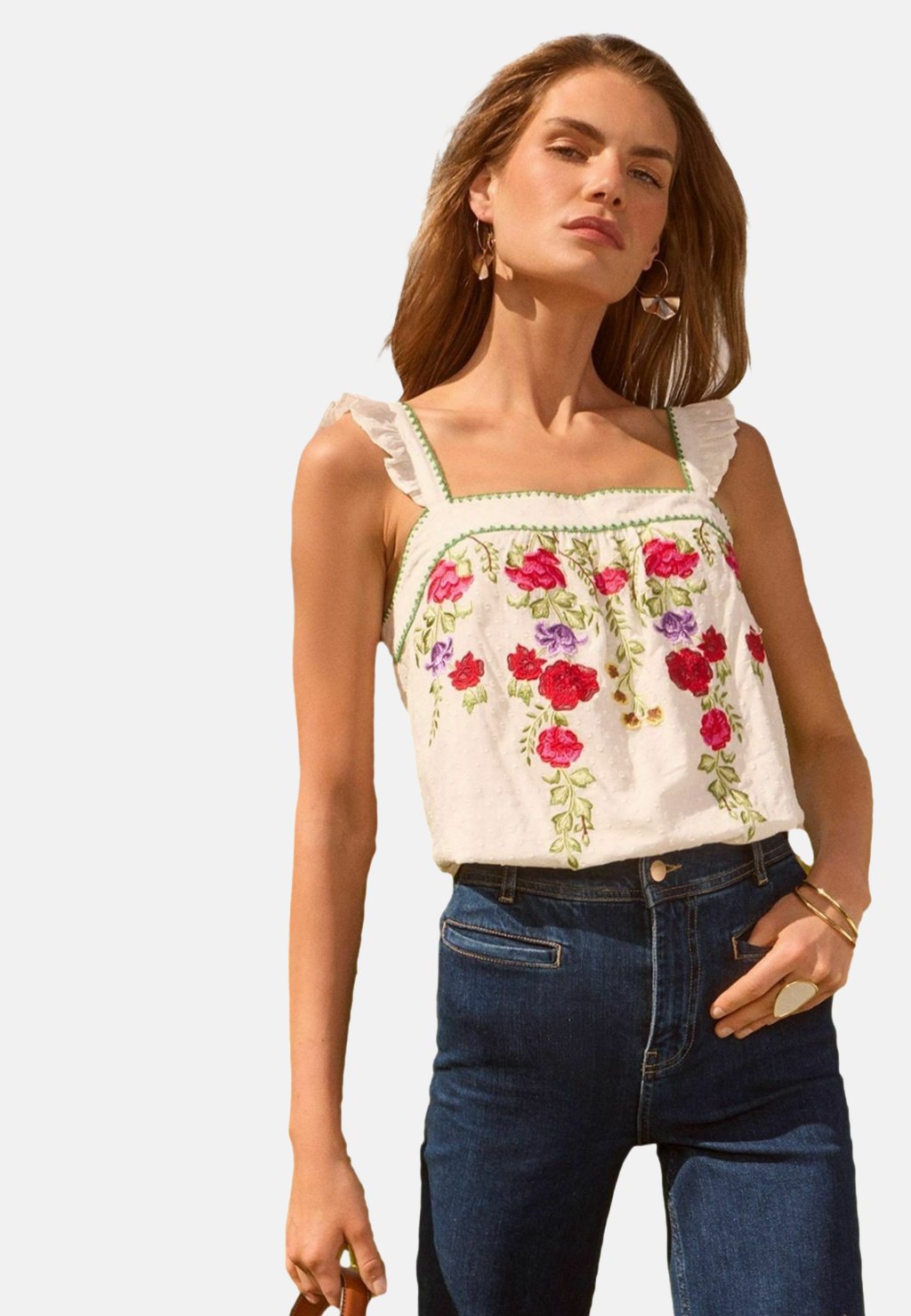 

Топ REGULAR FIT - EMBROIDERED SQUARE NECK CAMI . - Blouse Love & Roses, белый