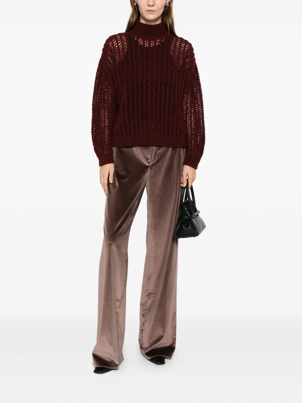 Ажурный свитер с высоким воротником Quaglia Max Mara, красный — фото 2