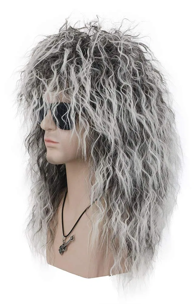 Парик Mullet Long Curls Glam Punk Rock от VGbeaty Vgbeaty, Grey And White — фото 2