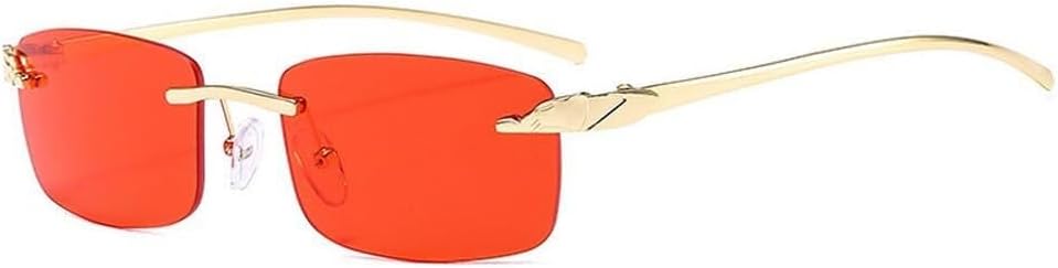 

Винтажные уникальные солнцезащитные очки без оправы с леопардовым принтом, прямоугольные, женские, конфетных цветов, с прозрачными линзами, мужские солнцезащитные очки LXLHWN, Golden Red