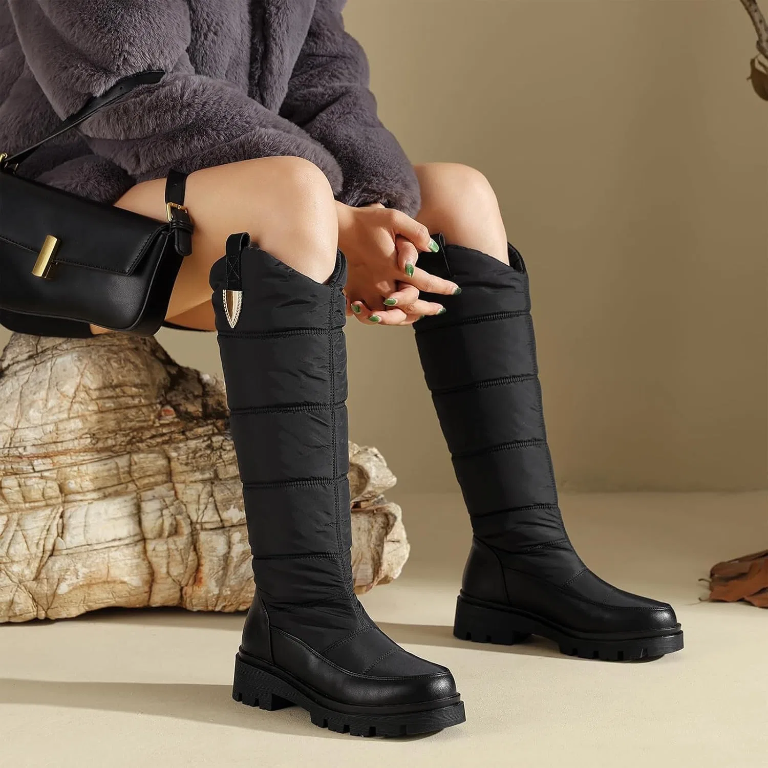Ботинки Generisch 2026 Winterliche Plateaustiefel, kniehoch, isoliert, warm gefüttert, zum Hineinschlüpfen, Outdoor-Schuhwerk für kaltes Wetter, Schwarz — фото 2
