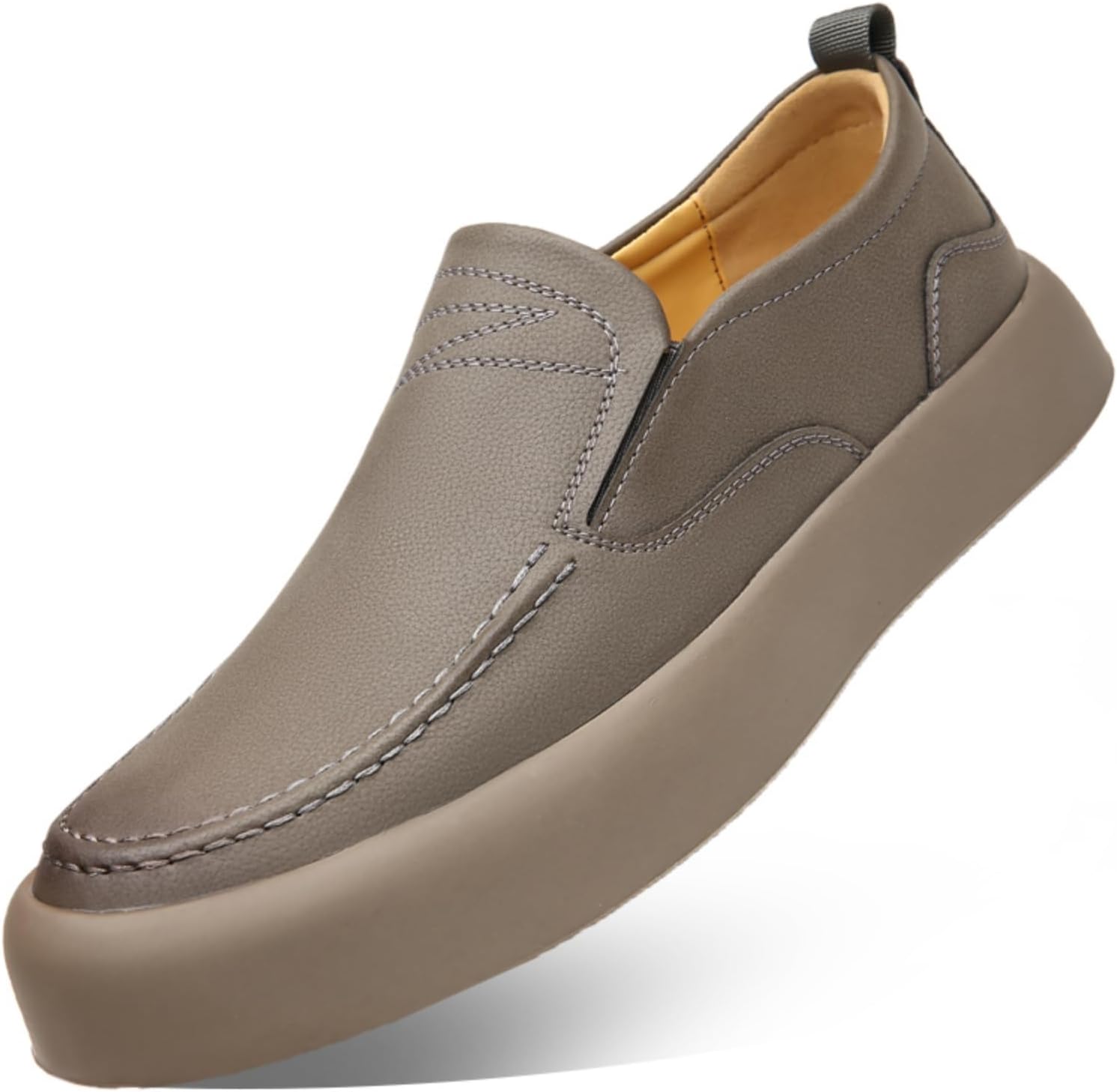 

Мужские ручной работы ретро кожаные слипоны с плоской подошвой, поддержкой свода стопы, низким верхом, округлым носком, удобные, легкие, для вождения, путешествий, прогулок и на лодку Qwuieoin, серый