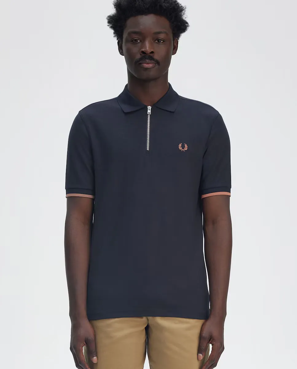 

Мужская поло с коротким рукавом и молнией Fred Perry, темно-синий