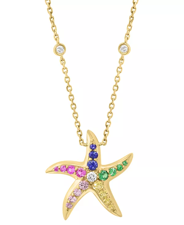 

Ожерелье Effy с подвеской в виде морской звезды из 14-каратного золота с драгоценными камнями (5/8 карата) и бриллиантами (1/8 карата), длина 18 дюймов + удлинитель 1 дюйм Effy Collection, gold