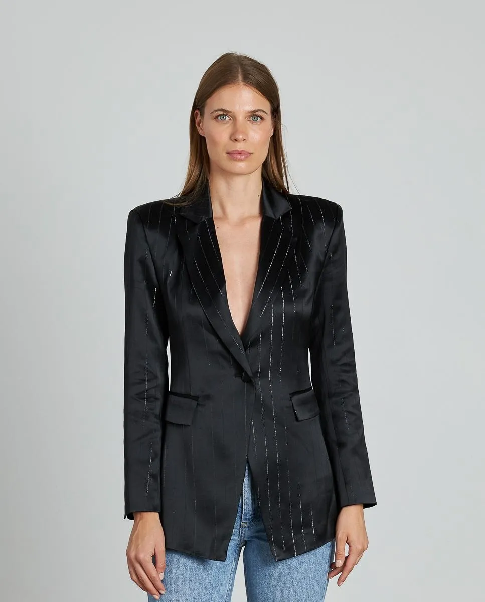

Женский блейзер в тонкую полоску с металлическим эффектом и передними карманами Alma en Pena, черный