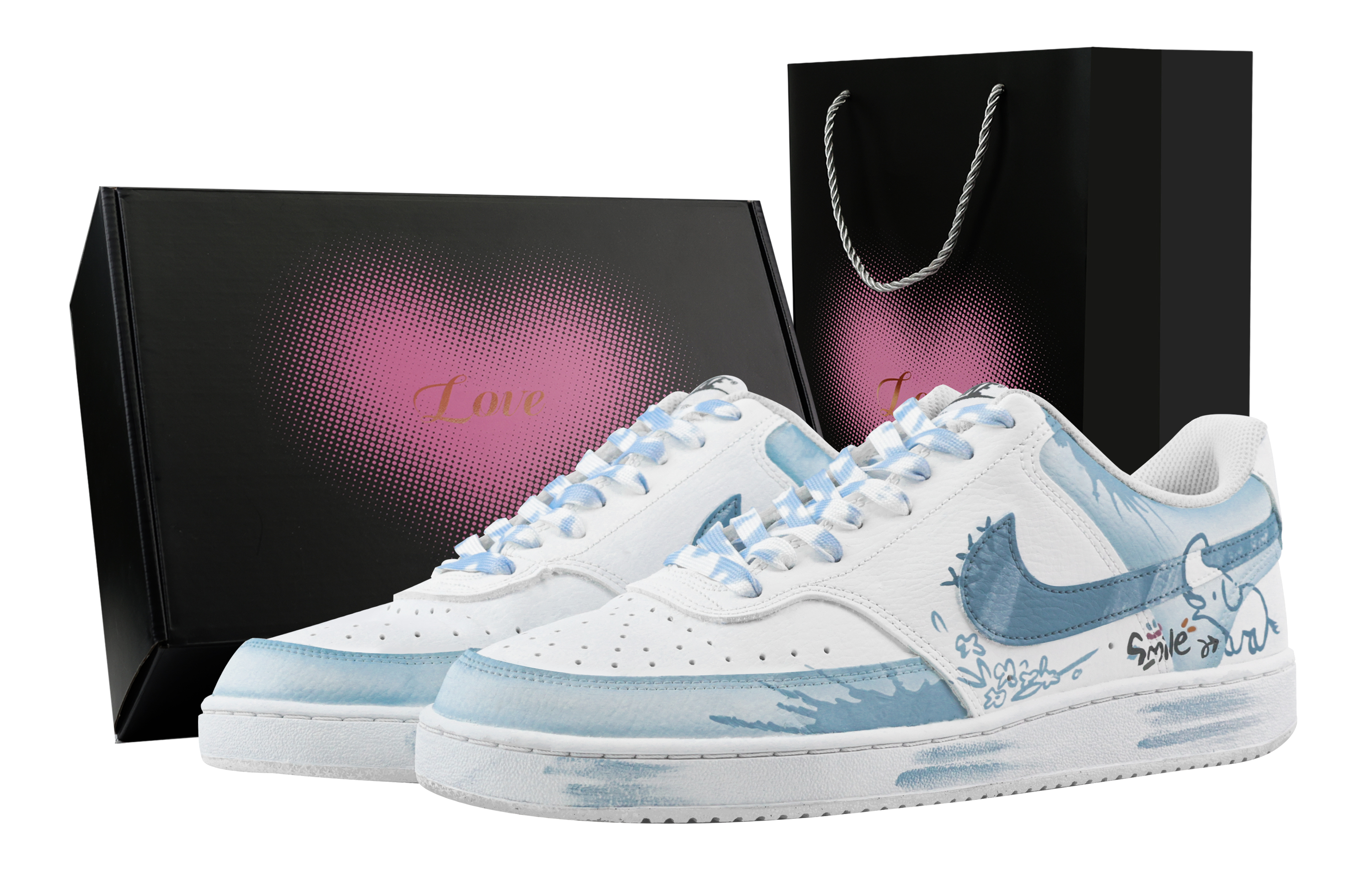 

Nike Кроссовки Court Vision 1 Little Elephant, Heart Box, износостойкие, низкие, для скейтбординга, мужские, голубо-белые