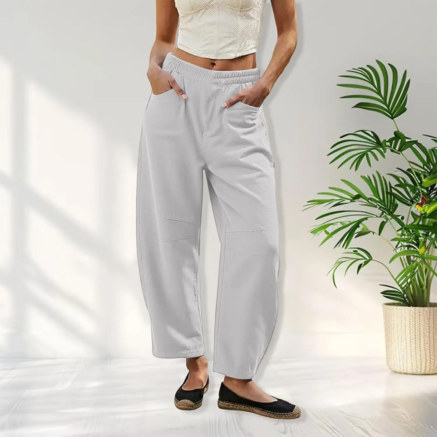 Джинсы Oversize Linen Barrel Pants, Light Gray — фото 2
