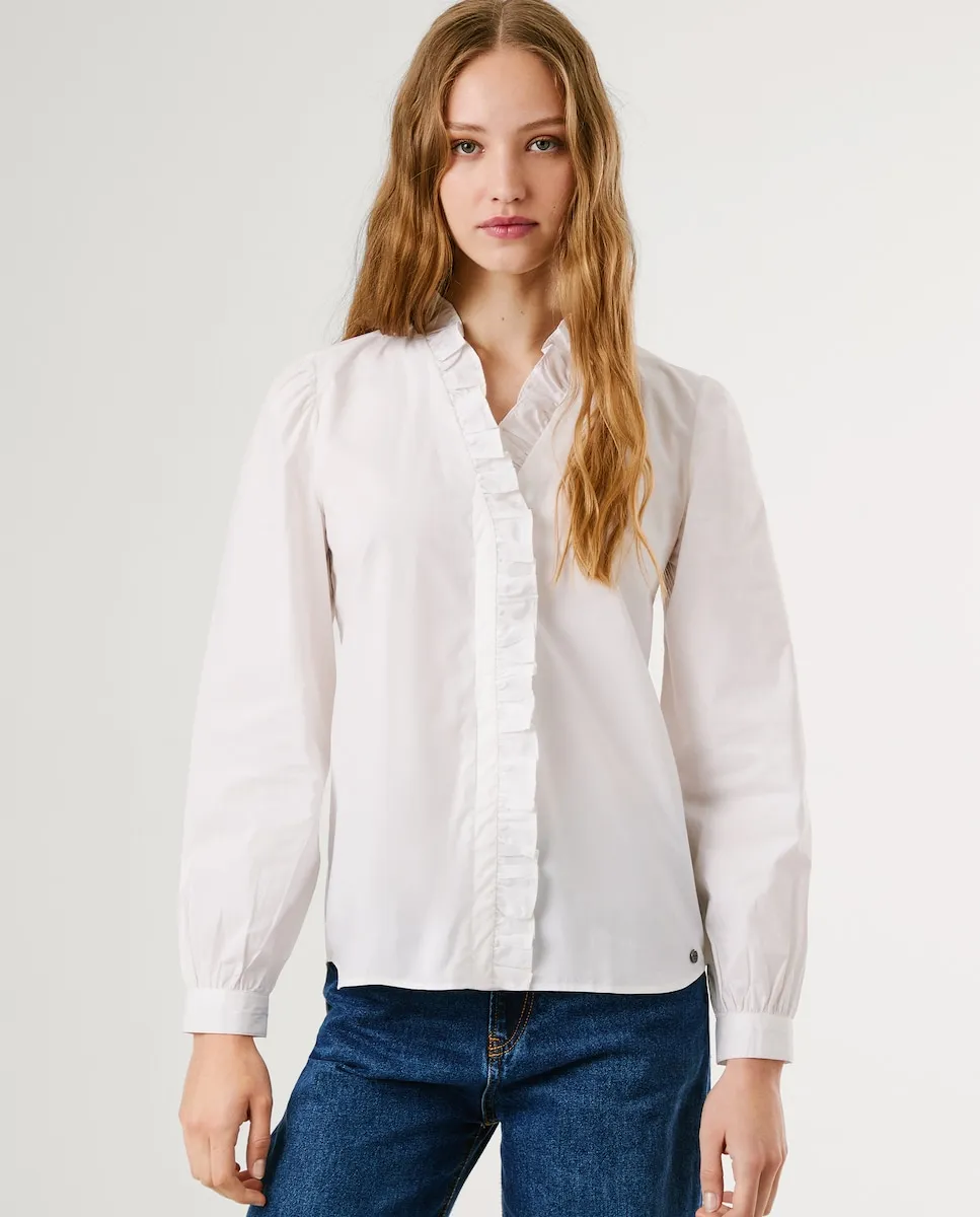 

Женская блузка из поплинной ткани с оборками на планке Pepe Jeans, белый