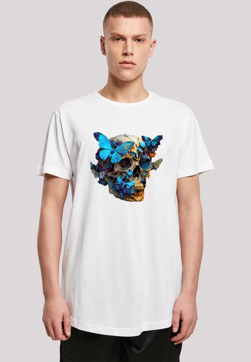 

F4NT4STIC Футболка "Butterfly Skull LONG TEE", принт, белый