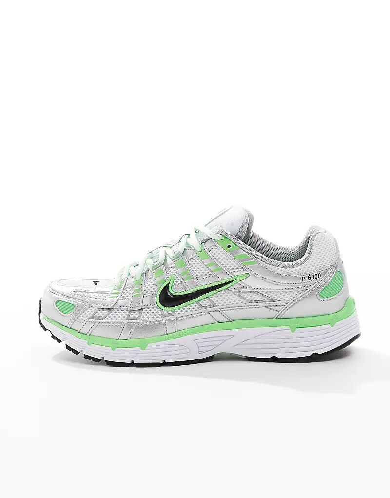 Кроссовки унисекс Nike P-6000 в цвете «металлик серебристый» и «зеленый» — фото 2