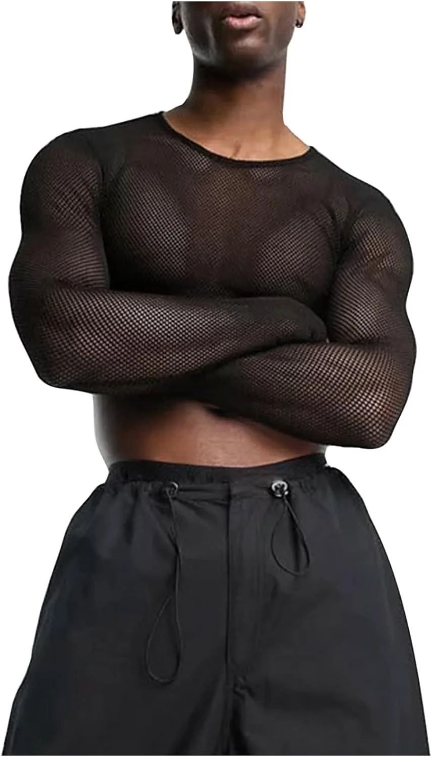 

Мужская сетчатая кроп-топ с длинными рукавами