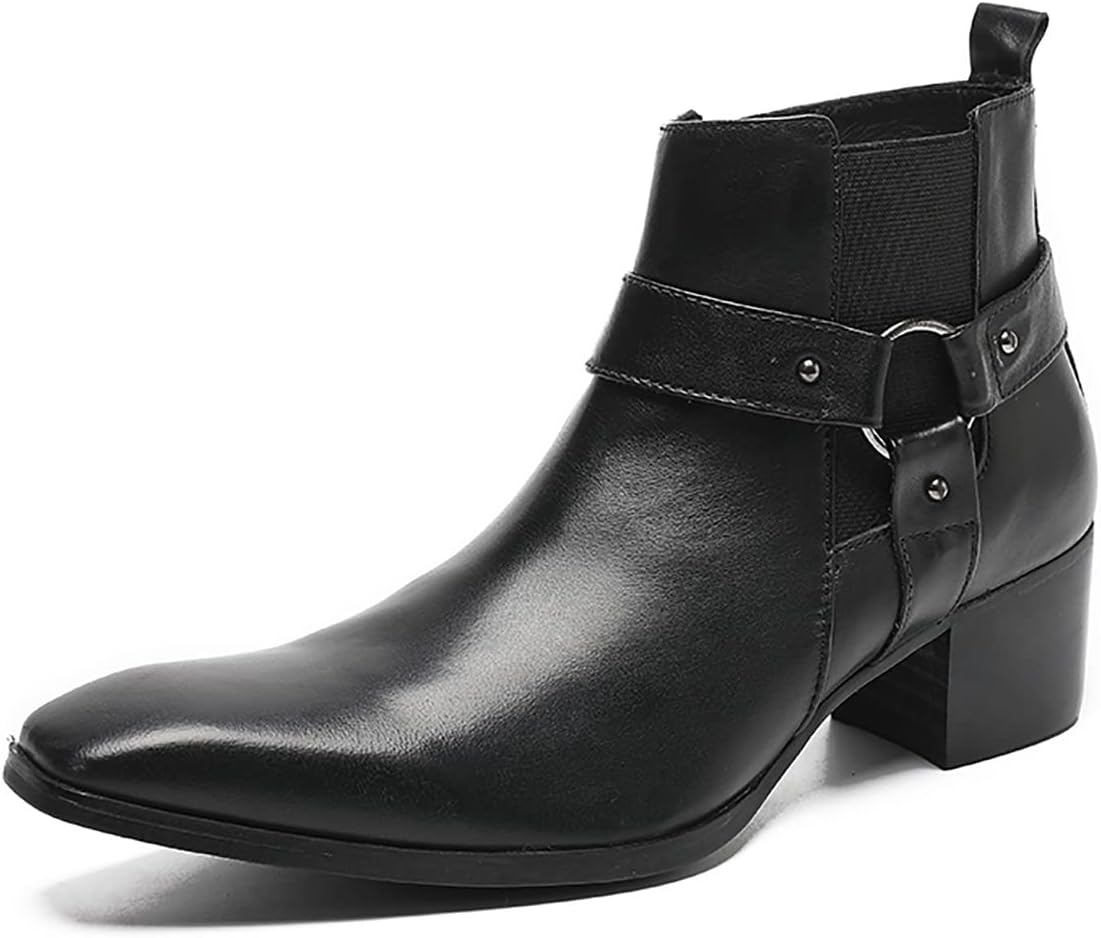 

Мужские ботинки Santimon из натуральной кожи с запрокинутым голенищем в западном стиле - повседневные, вечерние, ковбойские челси с молнией и пряжкой для вечеринок, бальных танцев и свадеб, черный