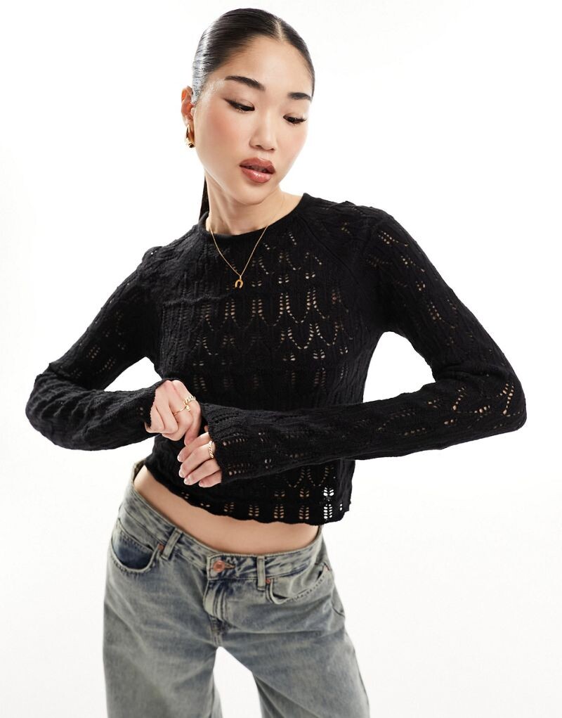 

Черный топ с длинными рукавами крючком Vero Moda
