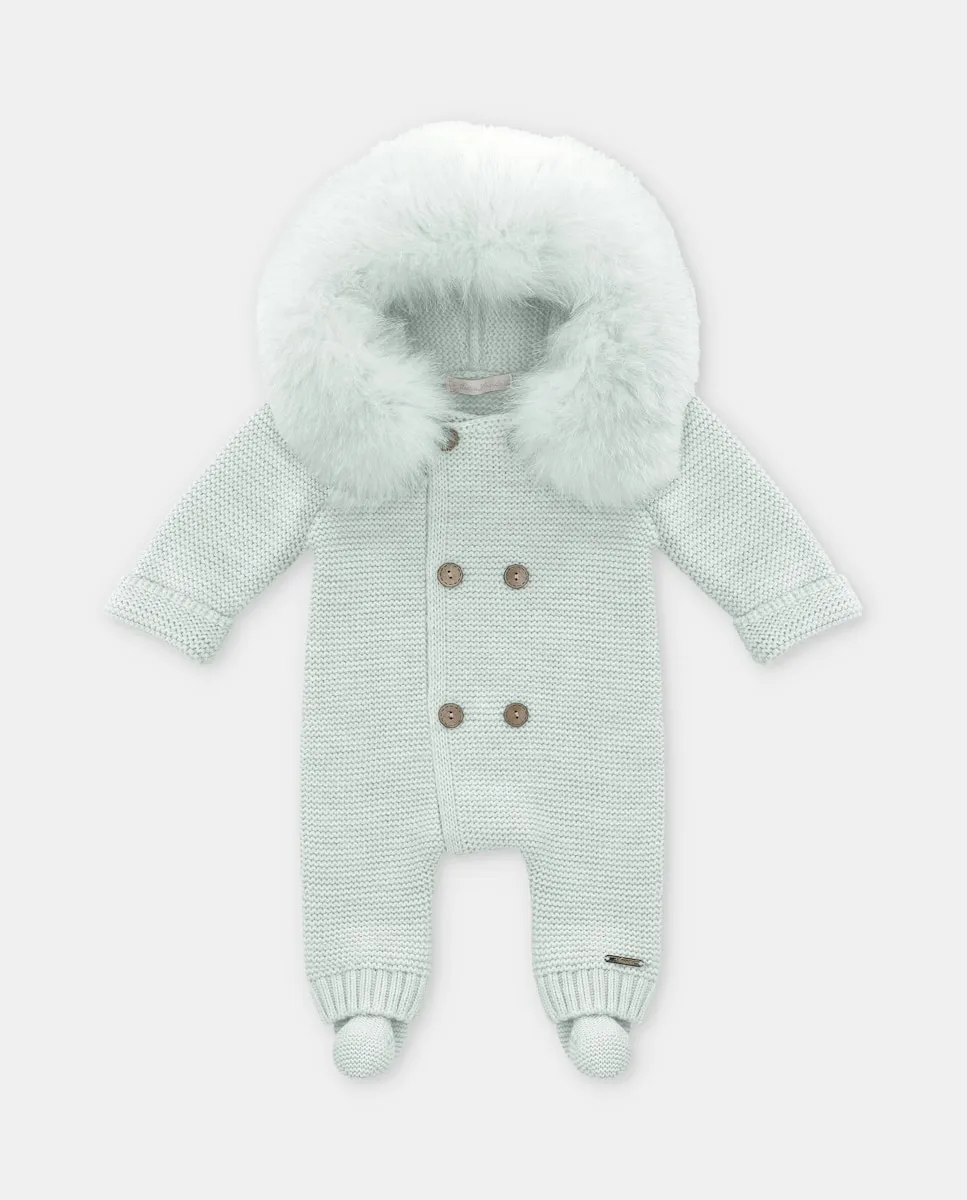 

Вязаный комбинезон для младенцев с капюшоном и искусственным мехом светло-зеленого цвета Martín Aranda