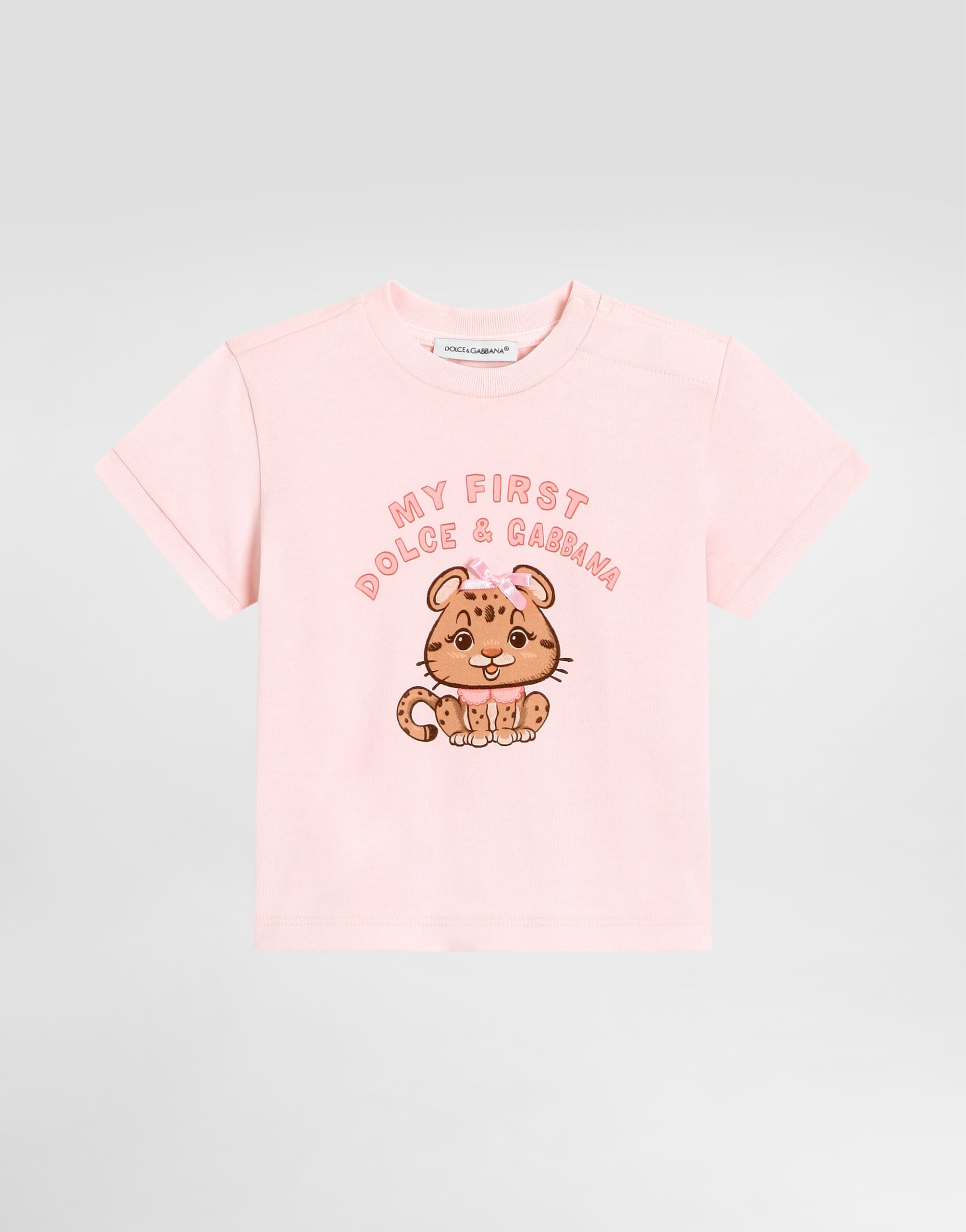 

Футболка из джерси с леопардовым принтом и бантом DOLCE & GABBANA, розовый