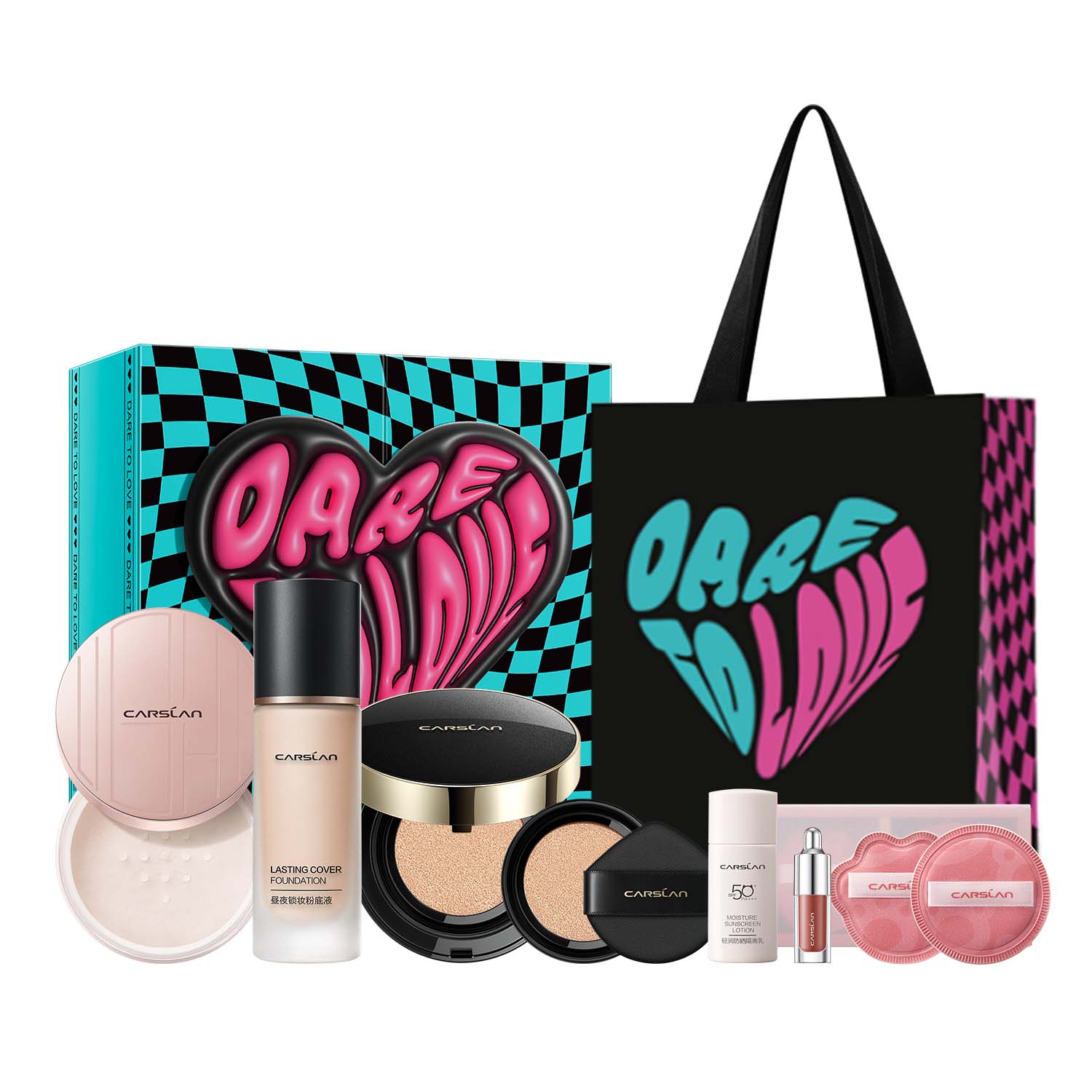 Набор косметики Carslan Dare to Love Series: Night Cat 01 + Radiance Loose Powder 03 + Black Gold Air Cushion 01 + сменный стержень