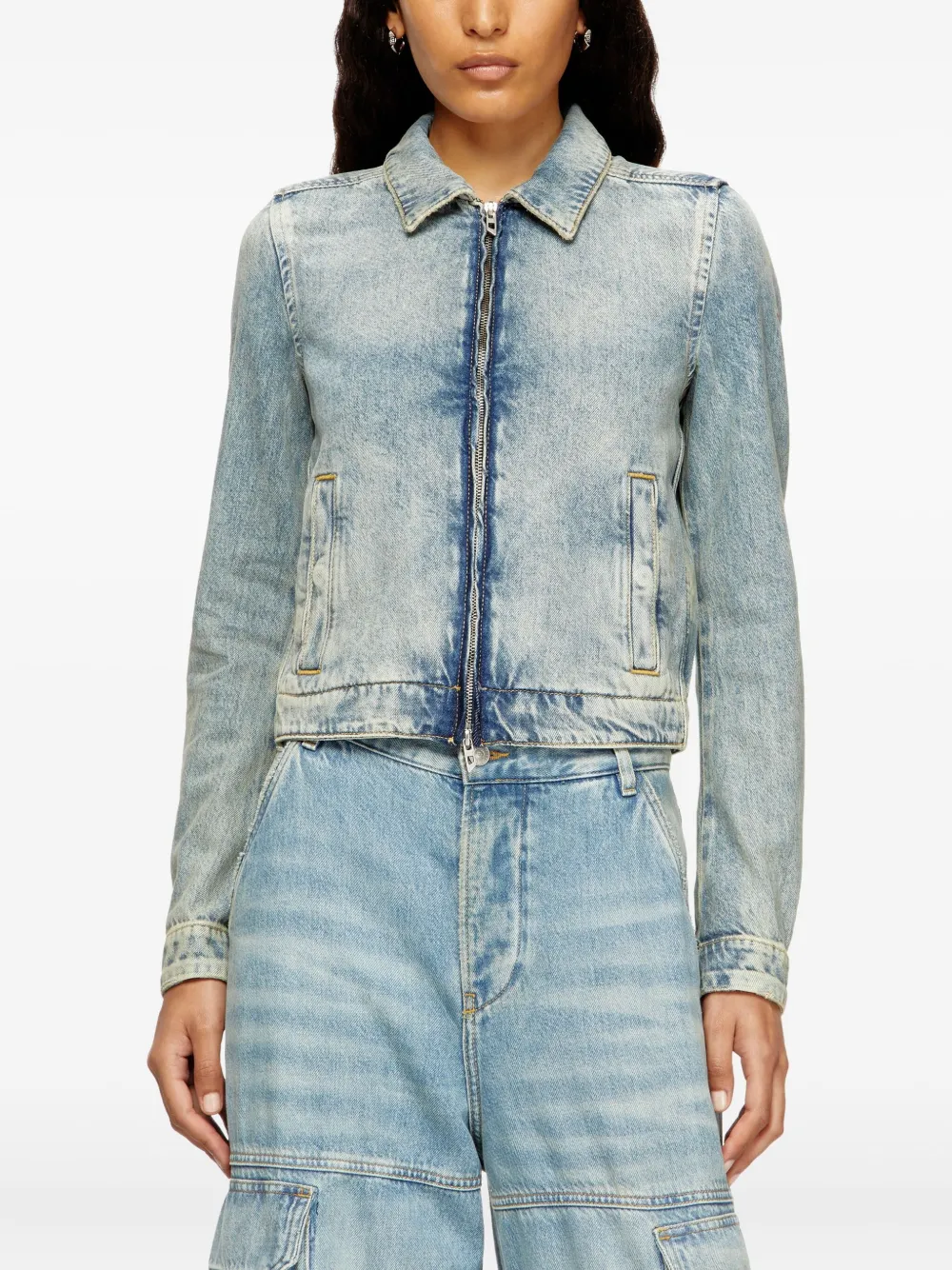 Джинсовая куртка с застежкой-молнией на плечах DIESEL, синий — фото 3