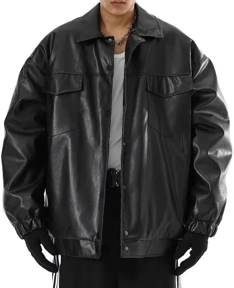 Мужская куртка из искусственной кожи с эффектом потертости для весны. Модные мужские бомберы. Куртка из искусственной кожи. Верхняя одежда оверсайз. Винтажные классические пальто