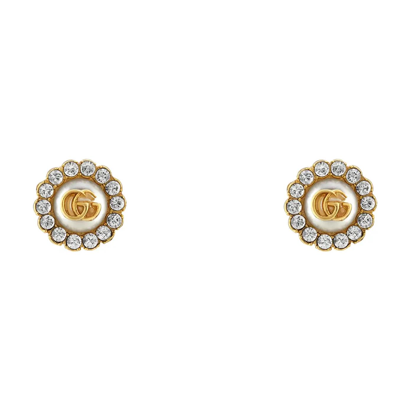 

Металлические кристальные серьги-гвоздики с отделкой из смолы для женщин Gold GUCCI, золотой