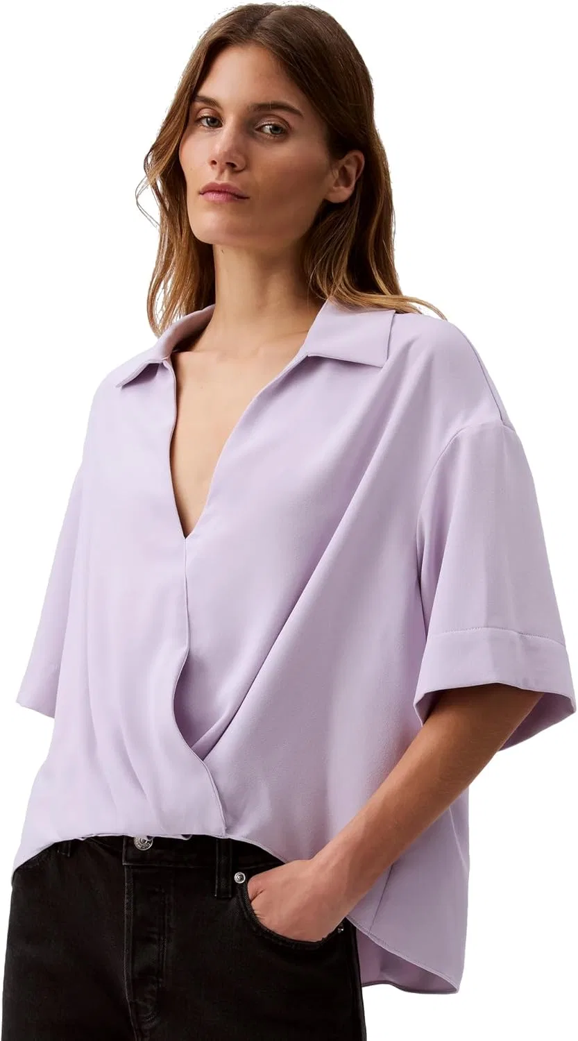 Блуза wrap, хлопковая, Calvin Klein, цвет лепестки орхидеи