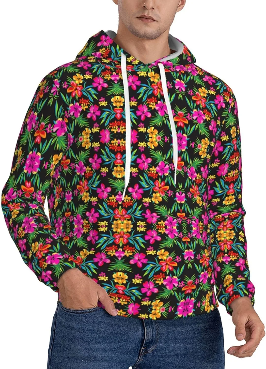 

Мужская флисовая толстовка с капюшоном, черная, с принтом Hawaiian Flower SamLng