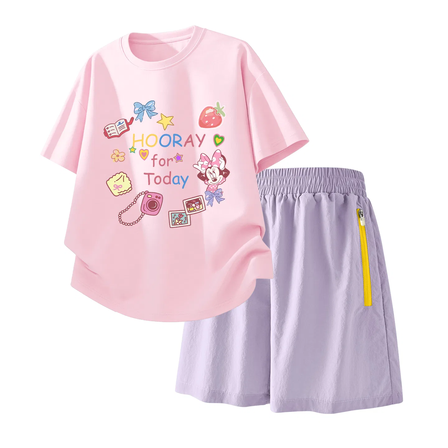 Детский спортивный костюм Casual Sportswear 2 Piece Set Disney, Diversity Pearl Powder+Solid Color Taro Paste Purple