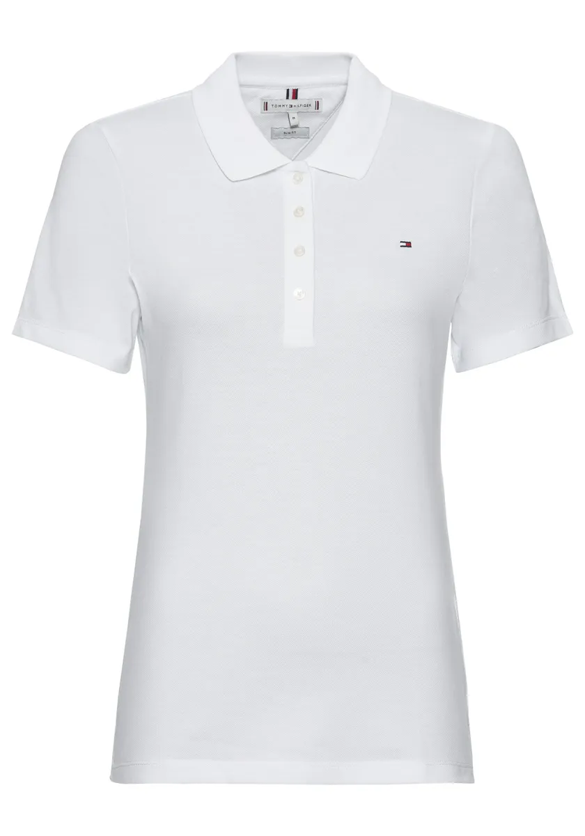 Рубашка-поло Tommy Hilfiger "1985 SLIM PIQUE POLO SS" с флагом-логотипом Tommy Hilfiger, цвет Th_Optic_White — фото 4