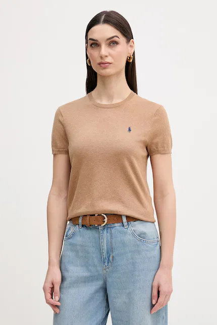 Свитер с коротким рукавом из хлопка Polo Ralph Lauren, коричневый