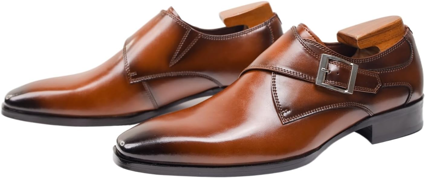 

Мужские кожаные лоферы с пряжкой и пряжкой, классические, низкие, повседневные, подходят для офиса, свадеб и вечеринок Negyanme, коричневый