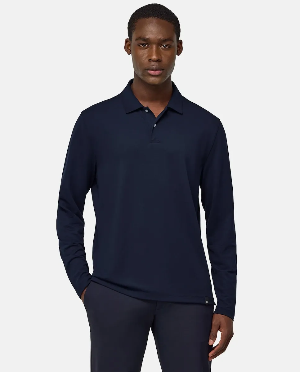 

Мужская рубашка-поло прямого кроя с длинным рукавом Boggi Milano, тёмно-синий