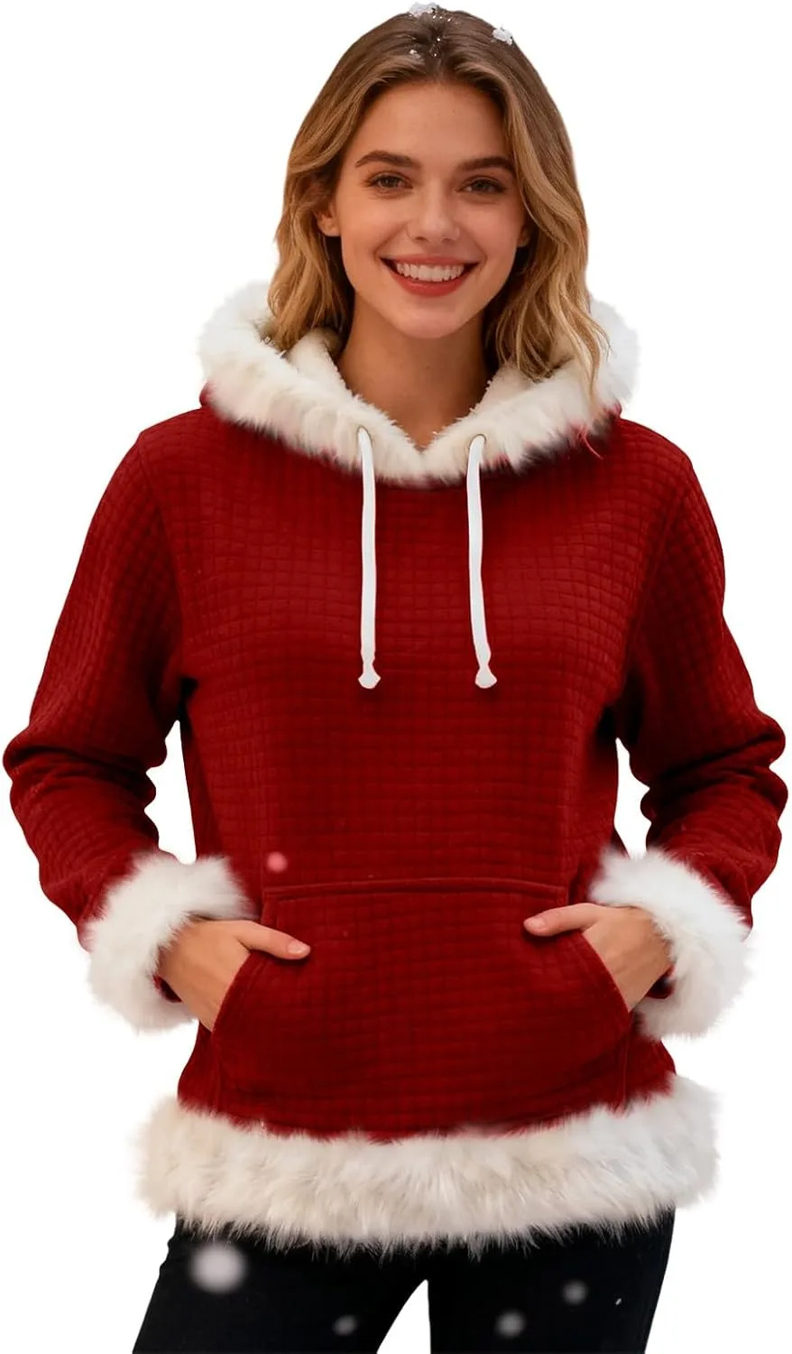 Женский рождественский худи Waffle Knit с белым мехом и Plus Size — фото 3