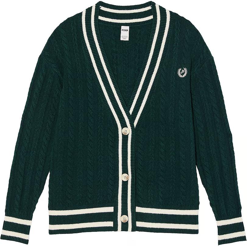 

Victoria's Secret Розовый кардиган Collegiate Cable Knit оверсайз/толстовка Deep Forest для женщин Dark Forest